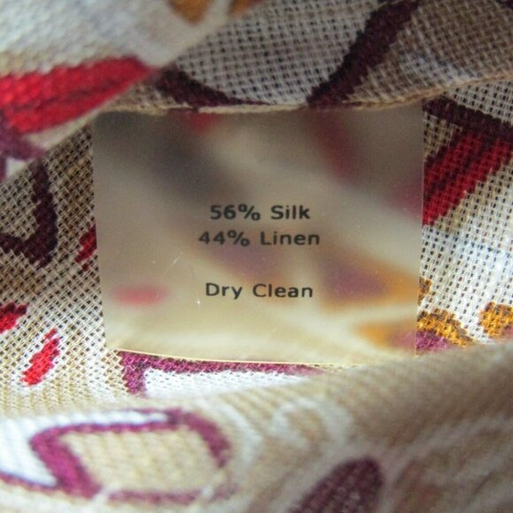 Talbots Silk Linen Tunic Top Red Tan Purple Size 10 Petite 3/4 Sleeve Semi Sheer - Picture 6 of 7